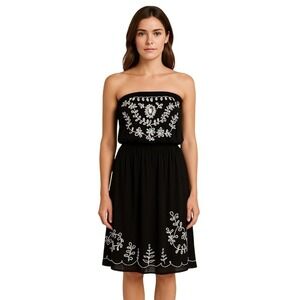 Beach by Exist Black Embroidered Strapless Dress Cover-up Size Medium Rayon